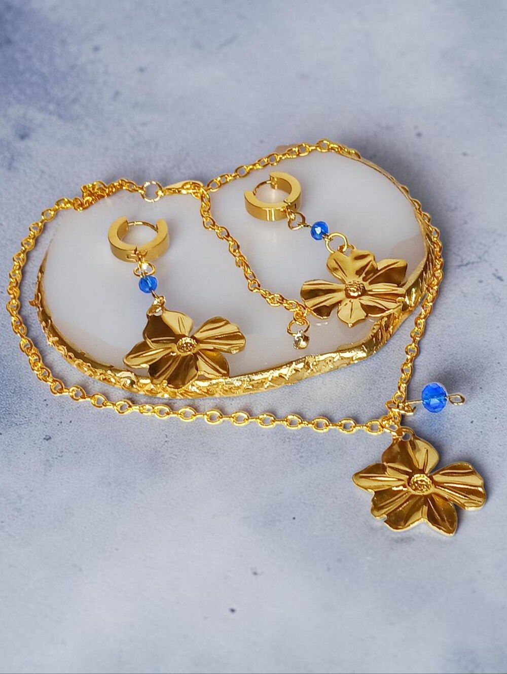 Gold Floral Jewelry Set Matching Necklace & Earrings Coquette Core Showgirlcore